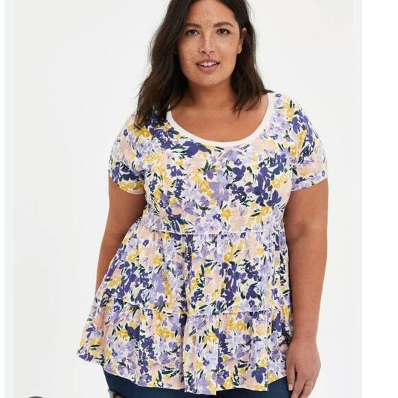 torrid Tops - Torrid 5 Women 5x Floral Slub Cotton Blend Tiered Babydoll Top